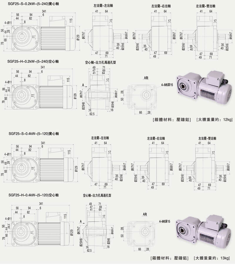 SGF25直交軸減速電機(jī)尺寸圖